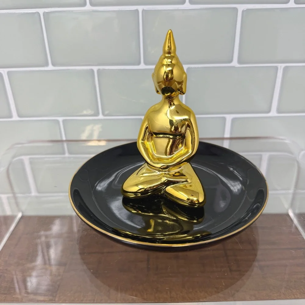Sagebrook Home Gold Seated Buddha Ceramic Trinket Dish Catchall Ring Tray